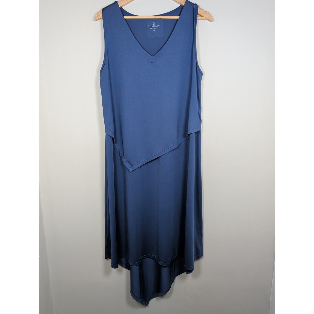 Cuddl Duds Tank Dress Womens M Blue Asymmetrical Layered Overlay Midi V-Neck